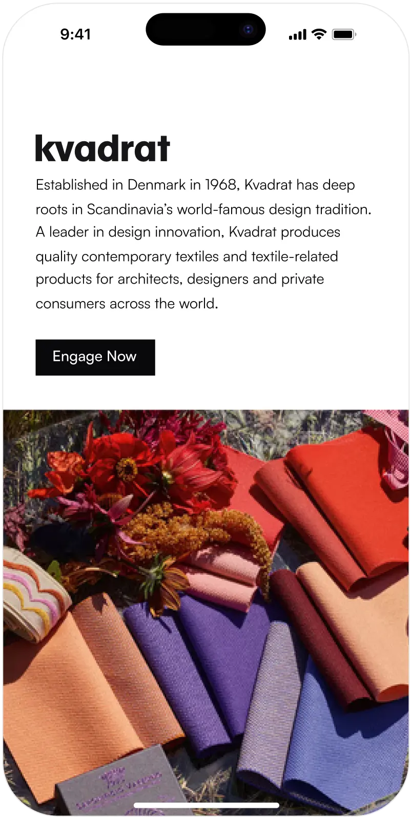 Kvadrat page on mobile
