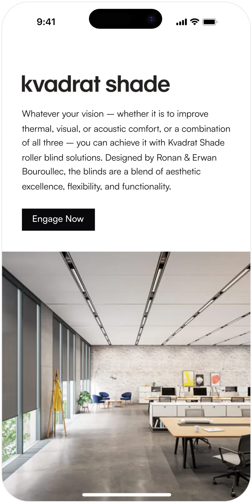 Kvadrat Shade page on mobile